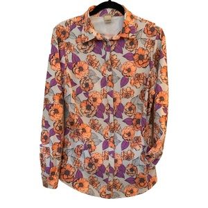 Duluth Trading Co Floral Button Down Stretchy Shirt With Zip Pocket || Vents - M